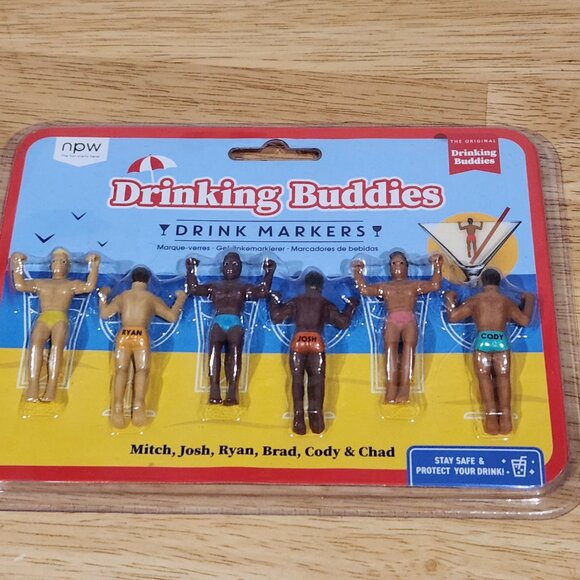 NPW Drinking Buddies Drink Markers, Wine Glass Charms for Parties Pack of 6 New - Picture 5 of 15